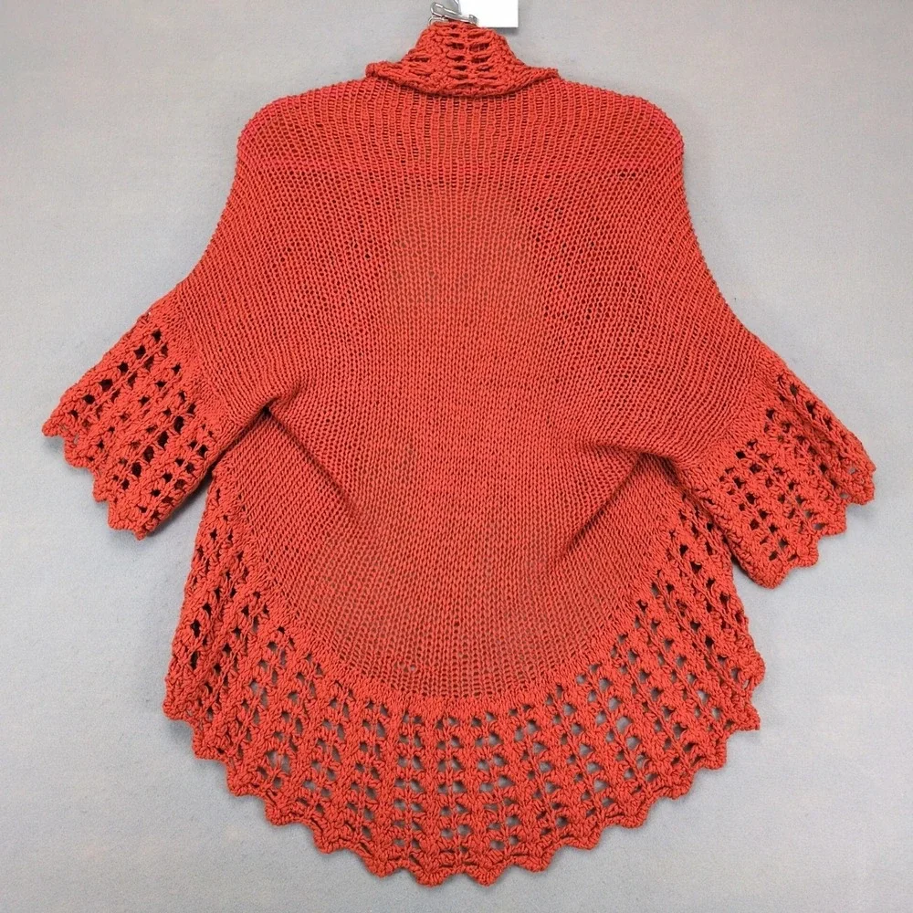 Vintage Y2K Vigoss Bonwee Orange Open Knit Wrap Sweater Womens OS Crochet Boho